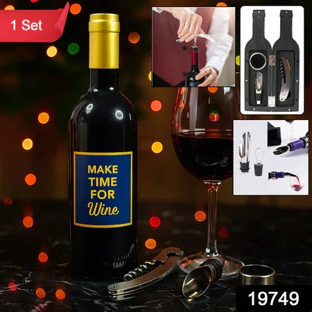 Premium Wine Bottle Shape Bar Accessory Gift Set - Zidbik