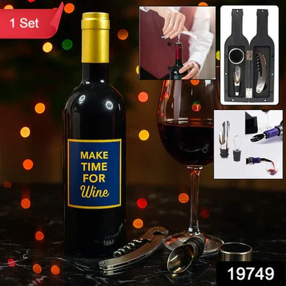 Premium Wine Bottle Shape Bar Accessory Gift Set - Zidbik