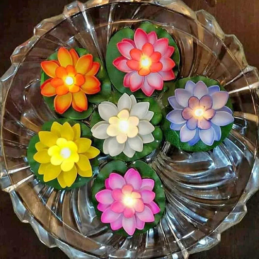6556 Water Floating Smokeless Candles Lotus Flowers Sensor Led Tealight For Outdoor And Indoor Decoration - Pack Of 6 Candle Candle (Pack Of 6) - Zidbik