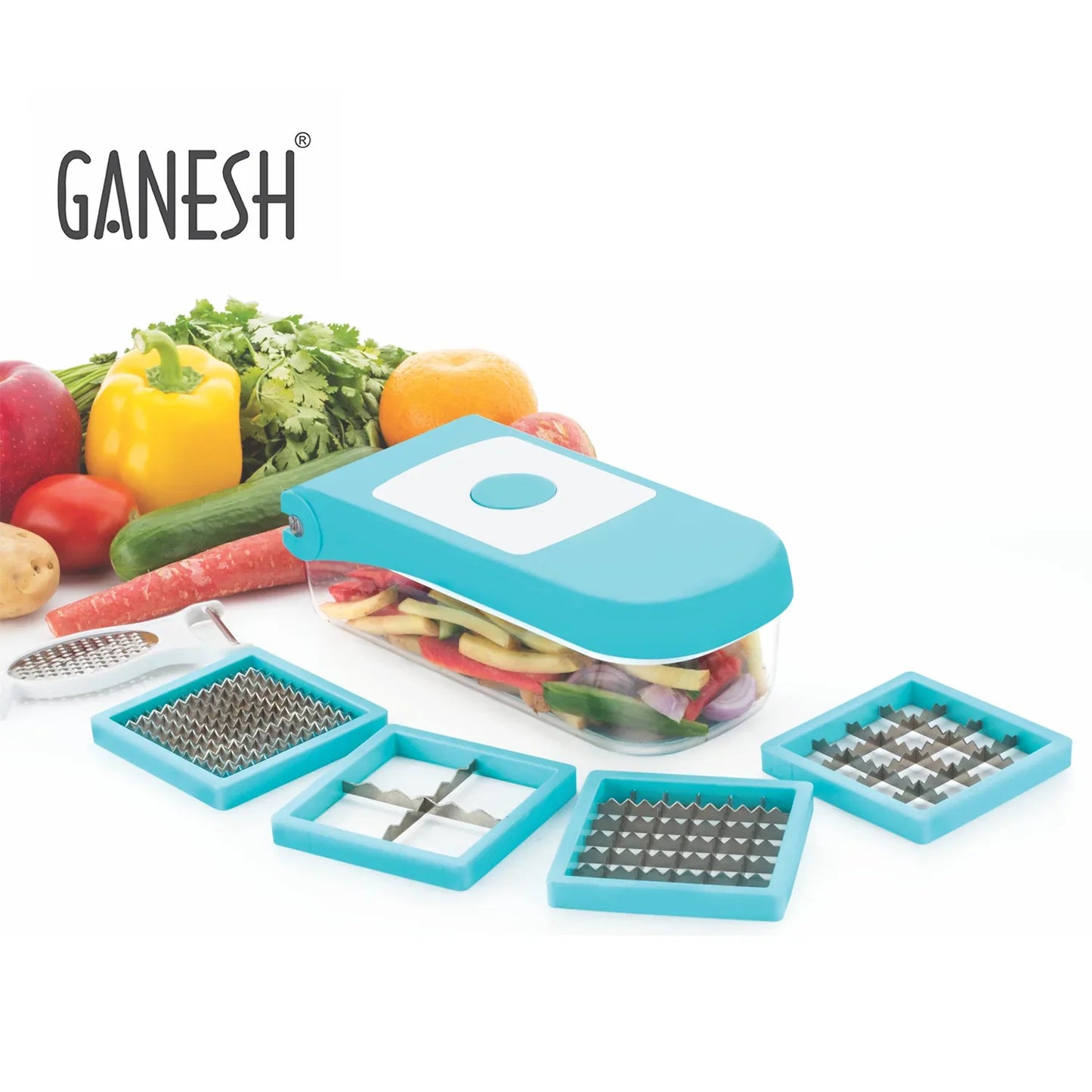 8108 Ganesh 7 In 1 Plastic Vegetable Dicer Blue - Zidbik