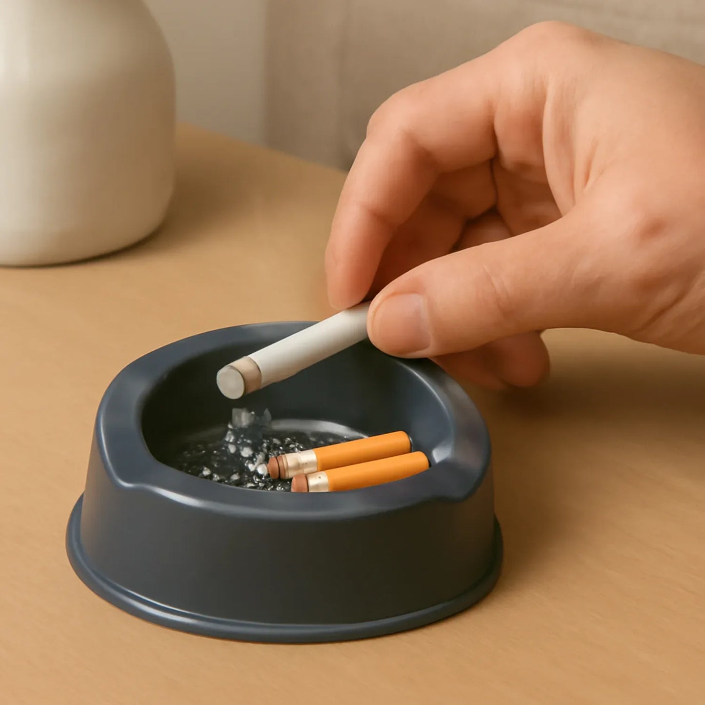 Oblivion Durable Plastic Ashtray With Wide Bowl And Triple Cigarette Holder Slots (1 Pc) - Zidbik