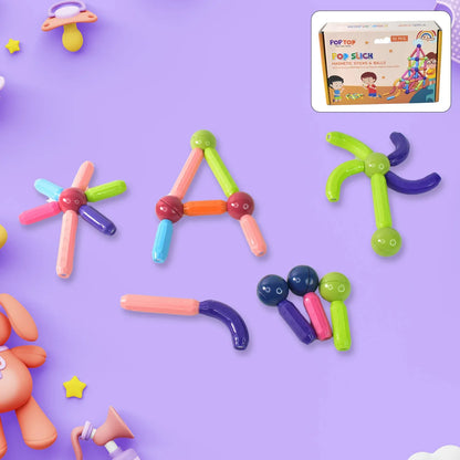 Magnetic Sticks Building Blocks Learning Toy For Kids (32 Pc) - Zidbik