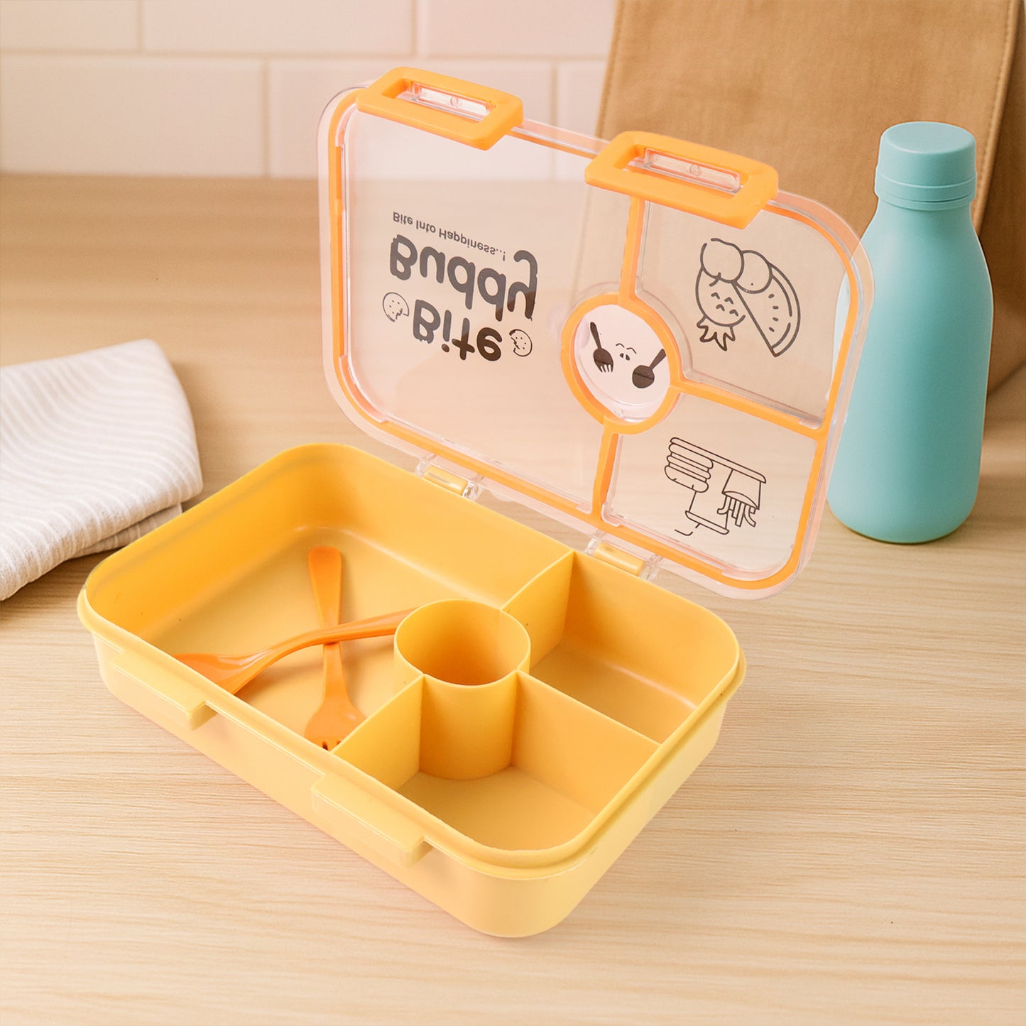 Bite Buddy 4-compartment Leak-resistant Plastic Lunch Box With Spoon  Fork - Zidbik