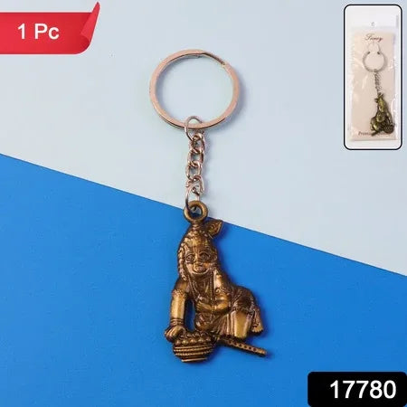 Premium Antique-gold Metal Bal Krishna Makhan Chor Keychain (1 Pc) - Zidbik