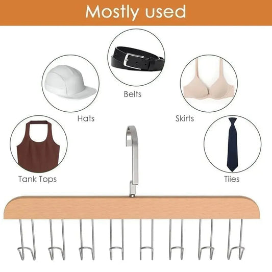 Space Saving 8 Hooks Wooden Hangers (Hanging Hook Included 1 Pc) - Zidbik