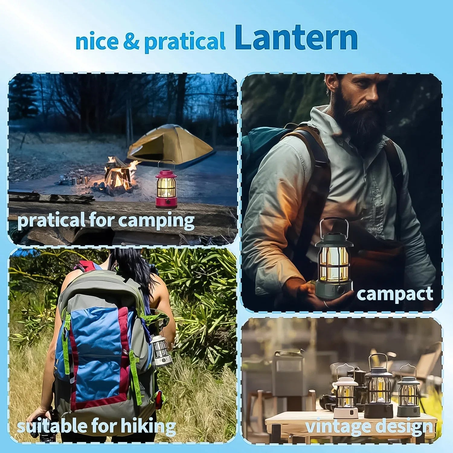 Led Camping Light Retro Style Lighting Battery Type-c Rechargeable (1 Pc) - Zidbik