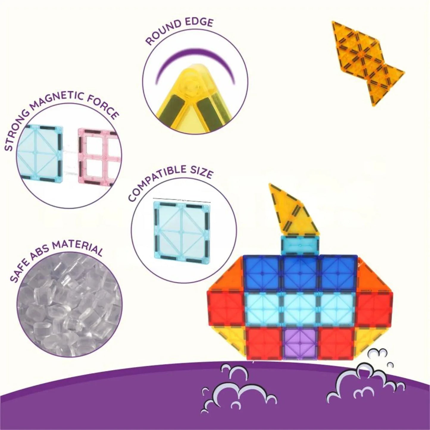 Magnetic Building Tiles Construction Toy Set (16 Pc Set) - Zidbik