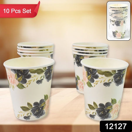 Disposable Paper Cups Disposable Tea Coffee Cups (10 Pcs Set  Mix Color  Design) - Zidbik