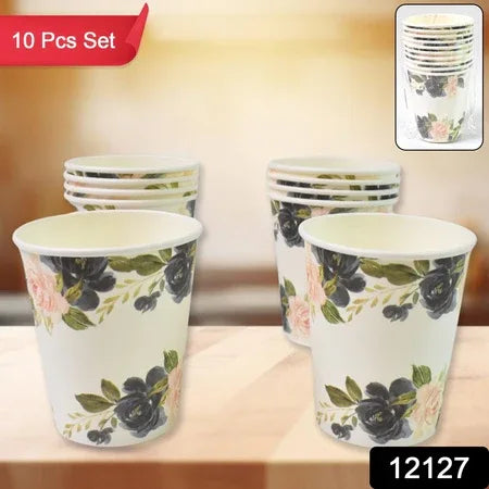 Disposable Paper Cups Disposable Tea Coffee Cups (10 Pcs Set  Mix Color  Design) - Zidbik