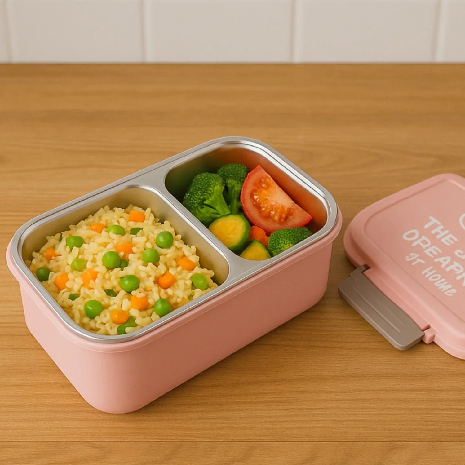 5583 Miracle Quick Lock Leak Proof 2 Compartment Stainless Steel Lunch Box Inner Plate Reusable Microwave Freezer Safe Lunch Box Trendy Thermal Insulation Leak Proof For Office Vacuum Tiffin Box For Boys Girls School Office Women And Men - Zidbik