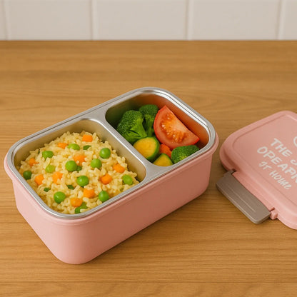 5583 Miracle Quick Lock Leak Proof 2 Compartment Stainless Steel Lunch Box Inner Plate Reusable Microwave Freezer Safe Lunch Box Trendy Thermal Insulation Leak Proof For Office Vacuum Tiffin Box For Boys Girls School Office Women And Men - Zidbik