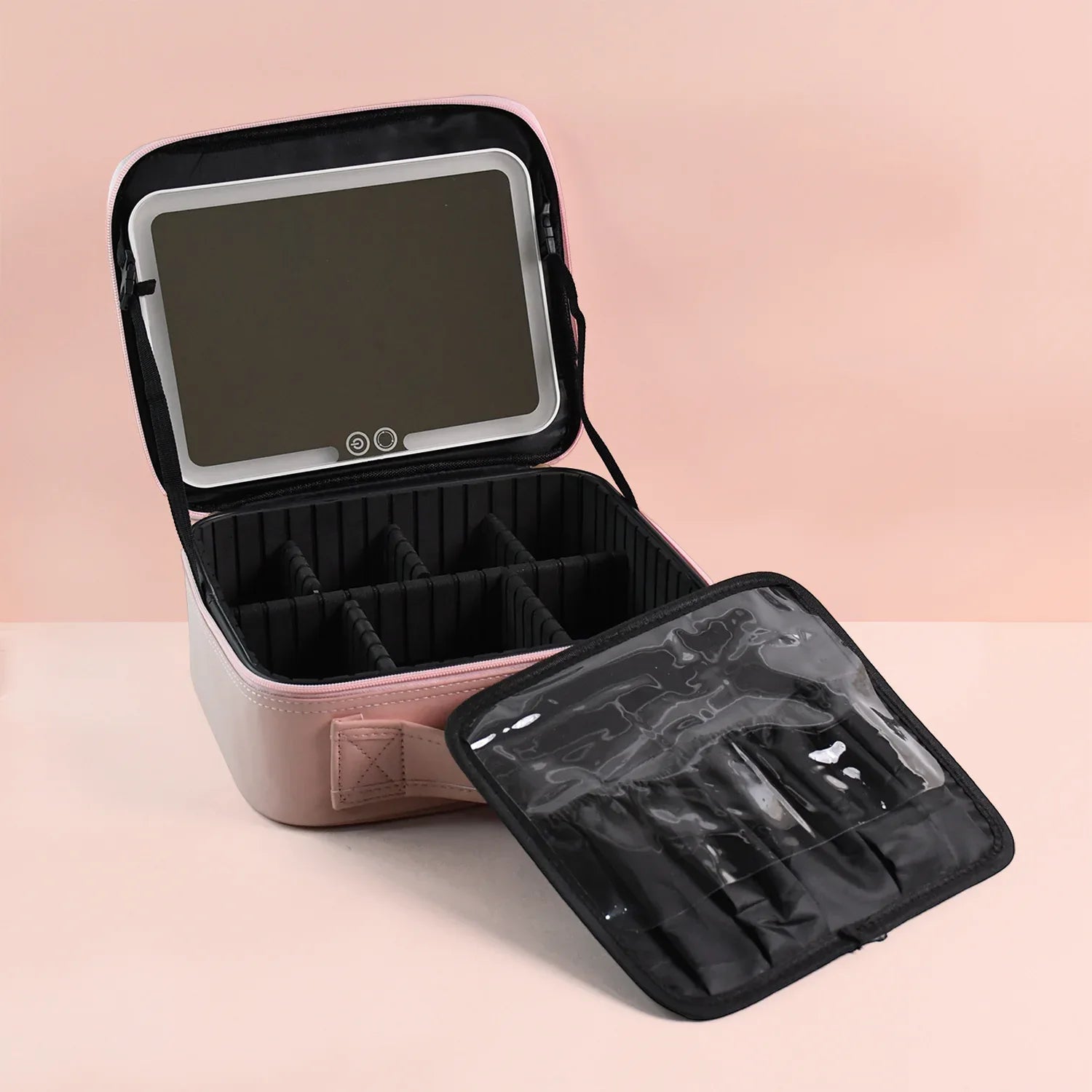 Pink Premium Led Light Makeup Organizer Box (1 Pc) - Zidbik