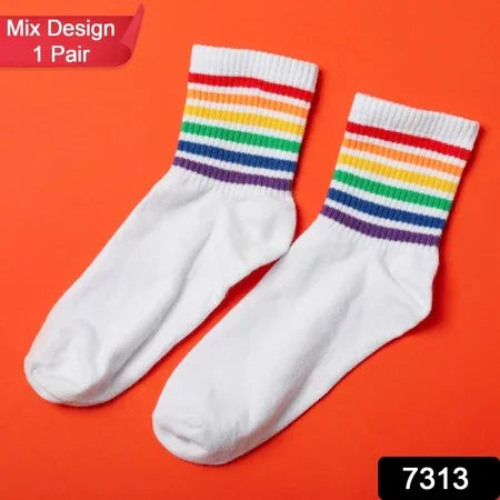 1pair Socks Printed Trendy Multiple Designer Socks (3 Different Size Mix Design) - Zidbik