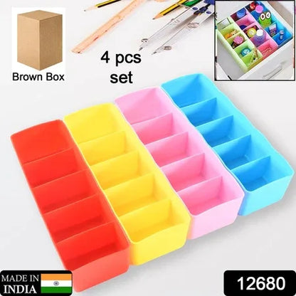 12680 Multi-function Desktop Drawer Storage Box Clothing Organizer 5 Grid Storage Box Underwear Socks Ties Organizer Box (4 Pc Set) - Zidbik