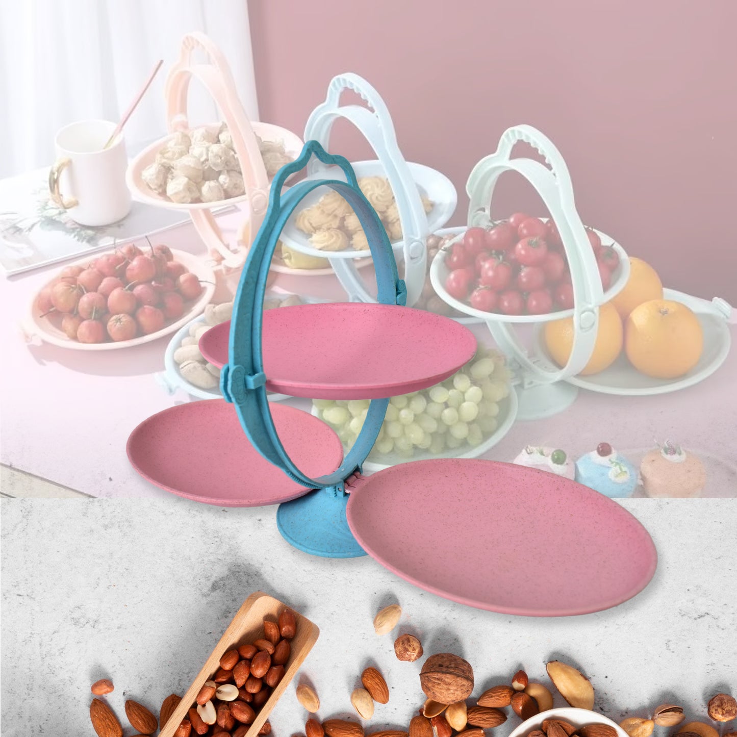 Foldable Fruit Plate Candy Dish  Multi Use Mirror Shape Dried Fruit Tray (1 Set) - Zidbik