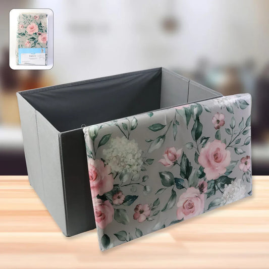 Premium Foldable Storage Box With Floral Lid (1 Pc) - Zidbik