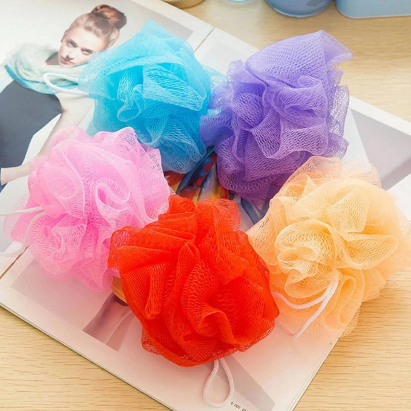 6074 Bath Shower Loofah Sponge Pouf Body Scrubber (Pack Of 6pcs) - Zidbik