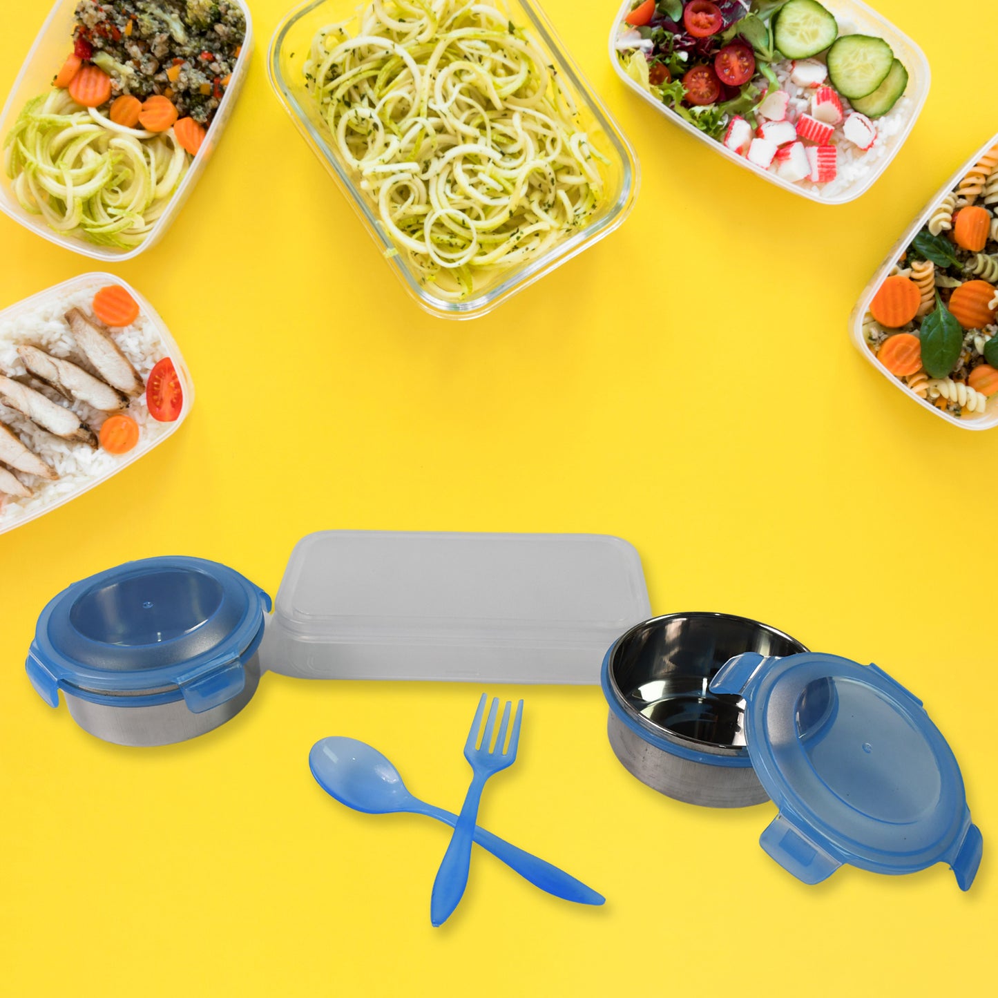 Sumo Lunch Box With Lunch Bag Plastic Lunch Box  Plastic Spoon Fork (2 Pc Set  With Lunch Box) - Zidbik