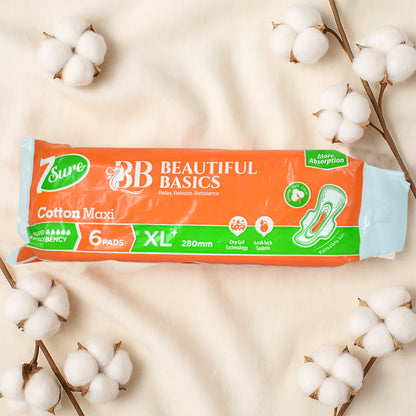 Beautiful Basics Orange Cotton Maxi Sanitary Pads Xl+ 280mm Pack Of 6 Pads - Zidbik
