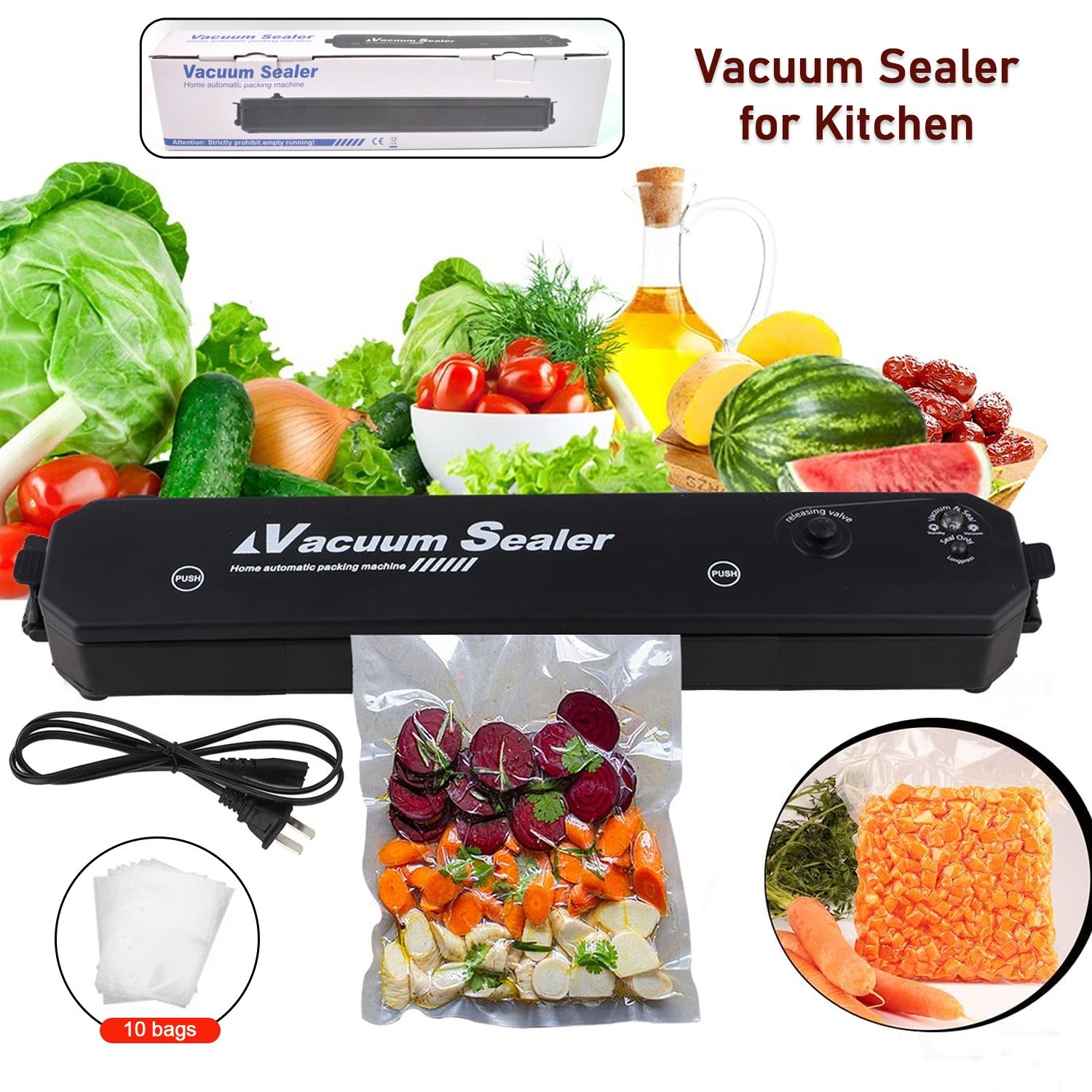 Vacuum Sealer Machine With 10 Pcs Bag (1 Set) - Zidbik