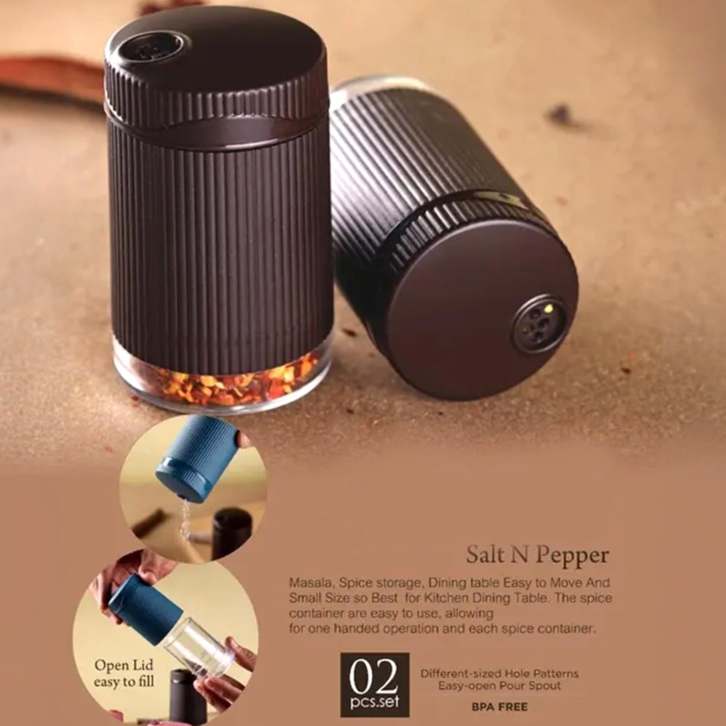Supermom Linoo Salt  Pepper Dispenser Set (2 Pc) - Zidbik