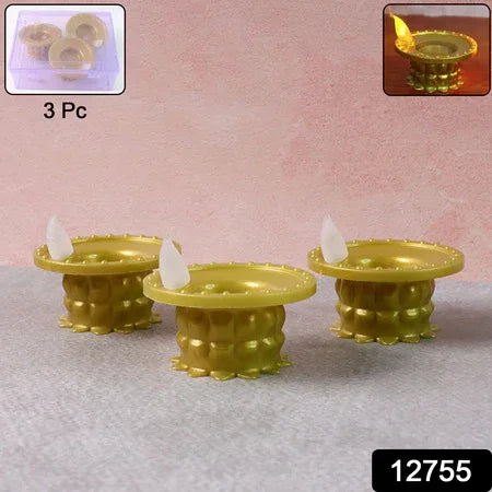 Set Of 3 Water Sensor Led Golden Diyas - Zidbik