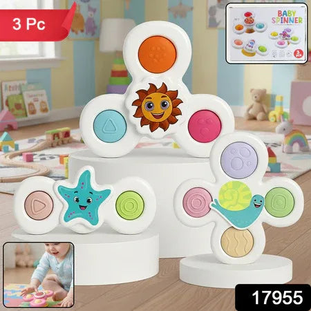White Baby Spinner Toy Set Sensory Suction Spin Toys (3 Pc Set) - Zidbik