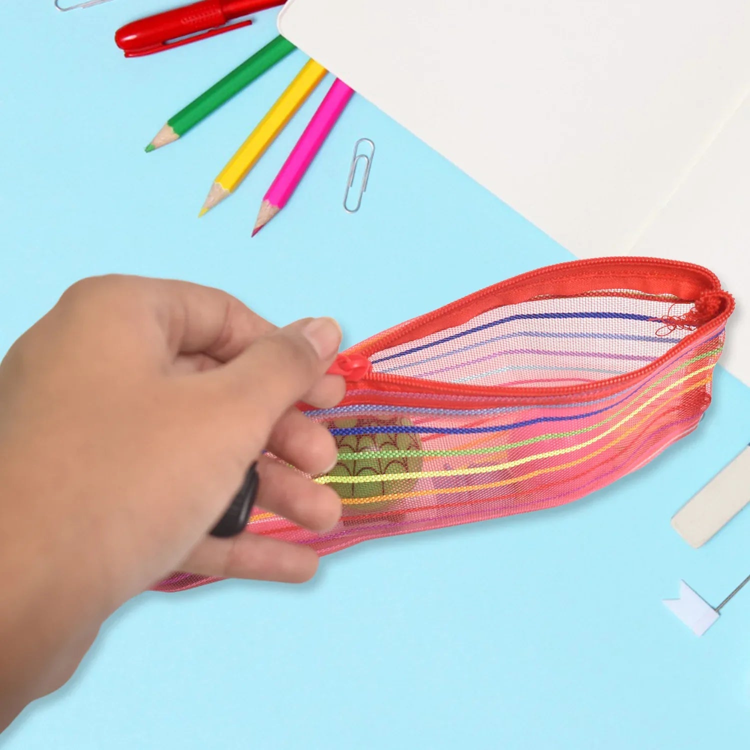 Transparent Zippered Nylon Mesh Multi Purpose Pouch Purse - Zidbik