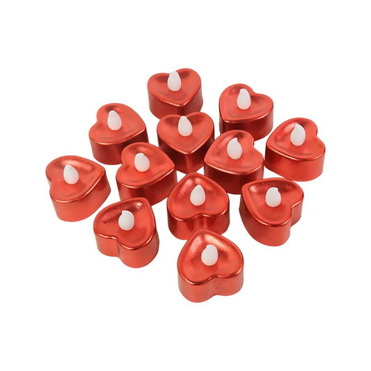 Heart Shaped Led Tea Light Candles (Mix Color 12 Pc) - Zidbik