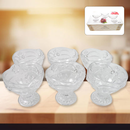 Glass Ice-cream Cup Set Home  Kitchen Serving Or Dessert Cup (6 Pcs Set) - Zidbik