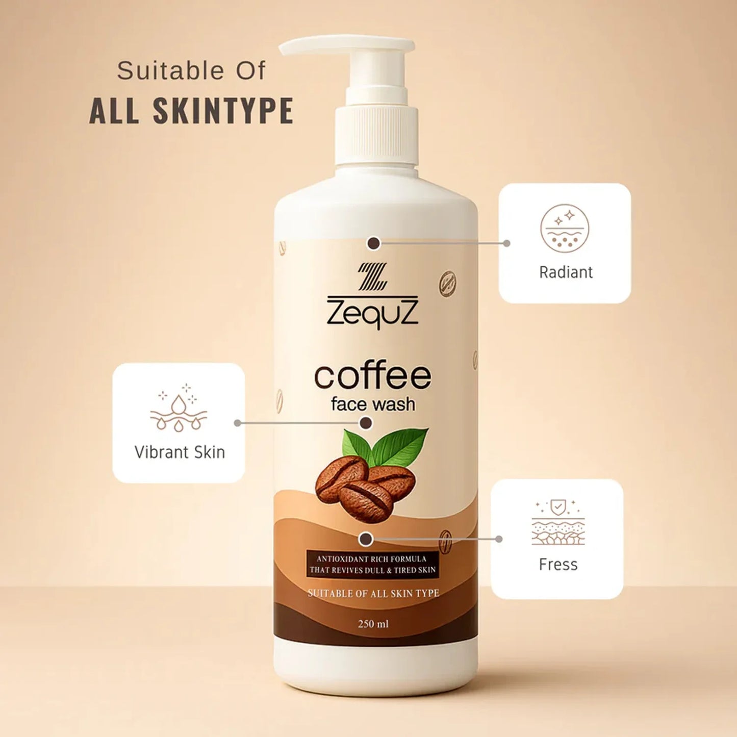 Zequz Coffee Face Wash - (1 Pc 250 Ml) - Zidbik