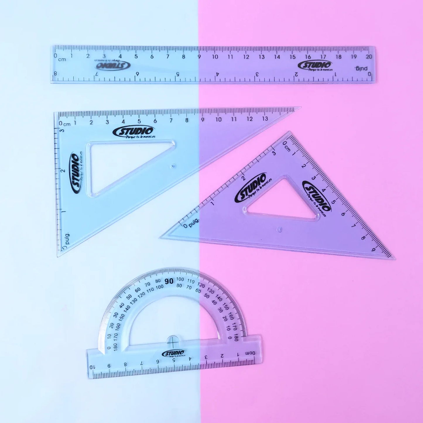 4-piece Transparent Geometry Instrument Set With Ruler - Zidbik