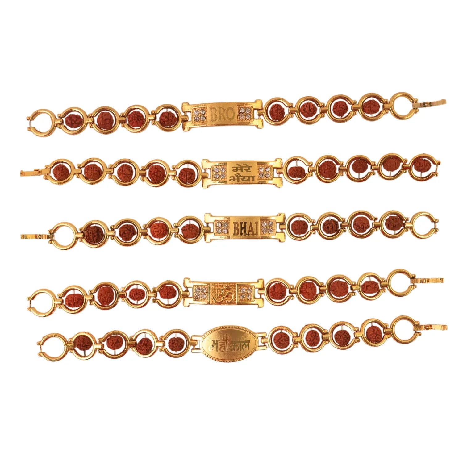 Gold Plated Designer Circular Bead Bracelet Rakhi For Brother (Mix Design 1 Pc) - Zidbik