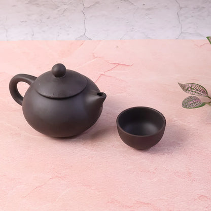 Premium Black Clay Ceramic Tea Set With Teapot 4 Cups - Zidbik