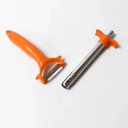 8213 2 In 1 Kitchen Combo Lighter Stainless Steel Durable Gas Lighter With Vegetable Cutter Peeler For Kitchen Steel Gas Lighter (2 Pc Set) - Zidbik