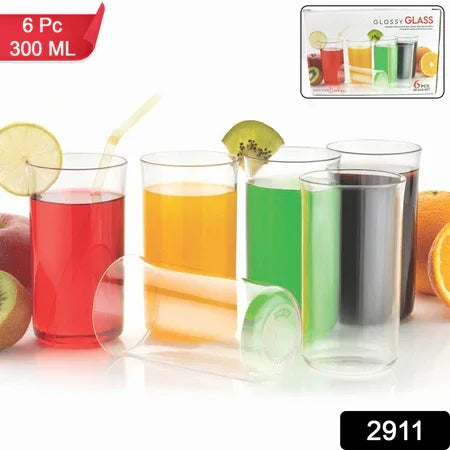 Glossy Plastic Glass Set (6 Pc 300 Ml) - Zidbik