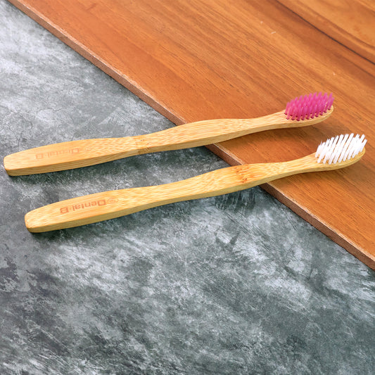Eco-friendly Natural Bamboo Toothbrush With Medium Bristles (2 Pc) - Zidbik