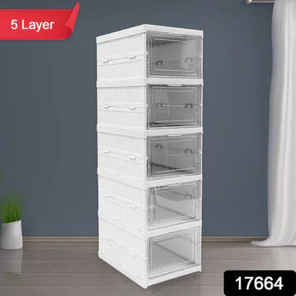 Stackable Multifunctional Storage For Clothes Foldable Drawer Shelf Basket Utility Cart Rack Storage Organizer Cart For Kitchen Pantry Closet Bedroom Bathroom Laundry (5 Layer 1 Pc) - Zidbik