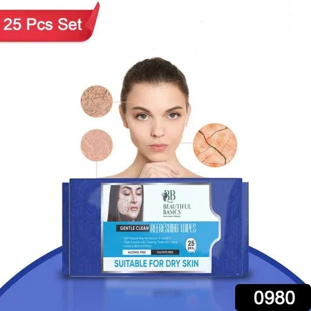 Refreshing Wet Wipes For Face  Facial Cleansing  Refreshing  Skin Hydration Soothing For Skin  Ph Balance  Alcohol Free  Nourishing With Fruit Extract  25 Wipes - Zidbik