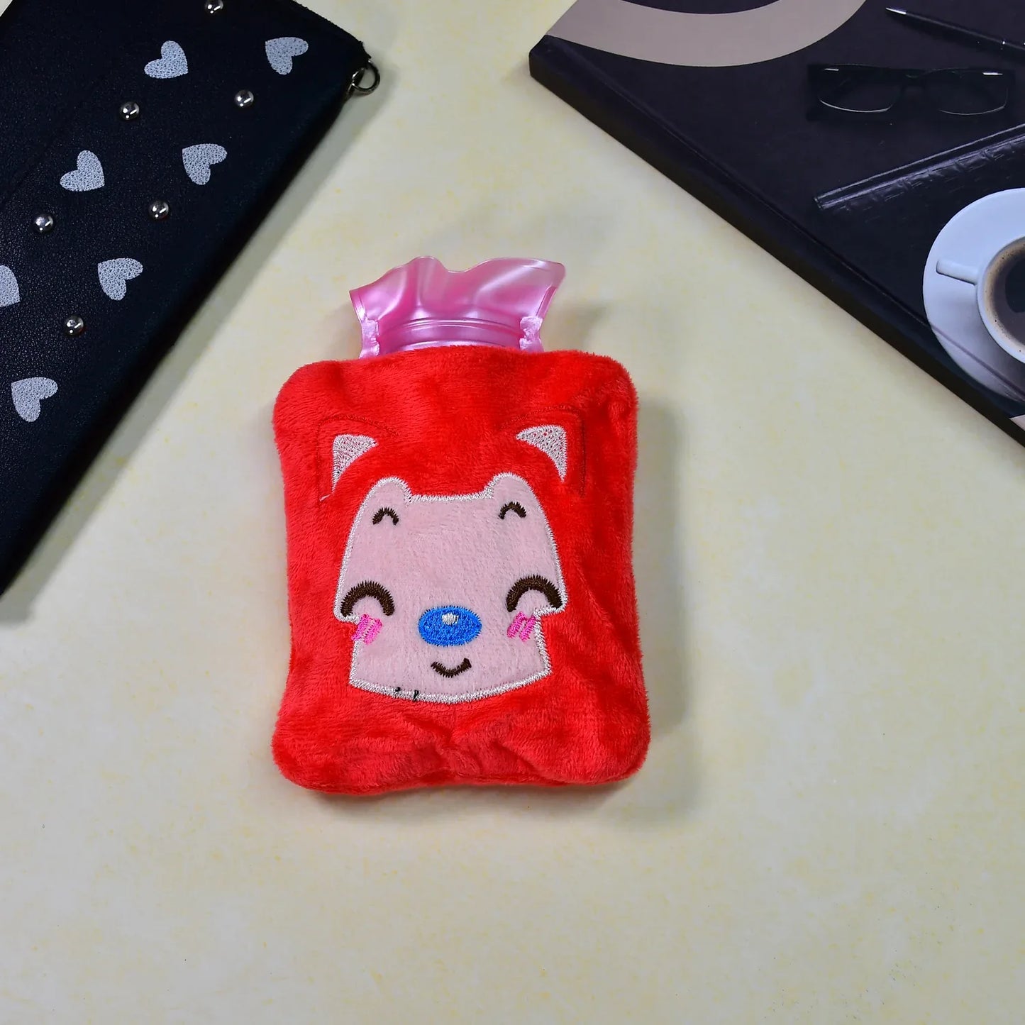 6523 Pink Cat Small Hot Water Bag With Cover For Pain Relief Neck Shoulder Pain And Hand Feet Warmer Menstrual Cramps. - Zidbik