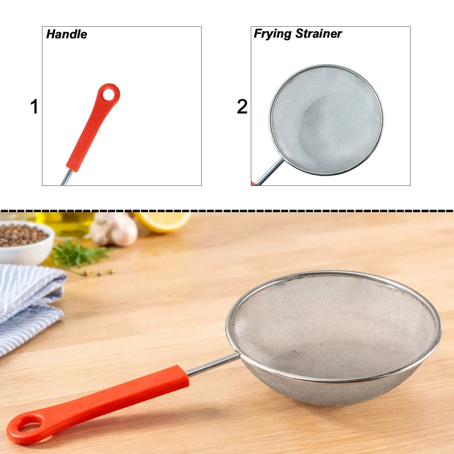 B-grade Big Size Fine Mesh Kitchen Strainer With Strong Handle Grip (1 Pc) - Zidbik