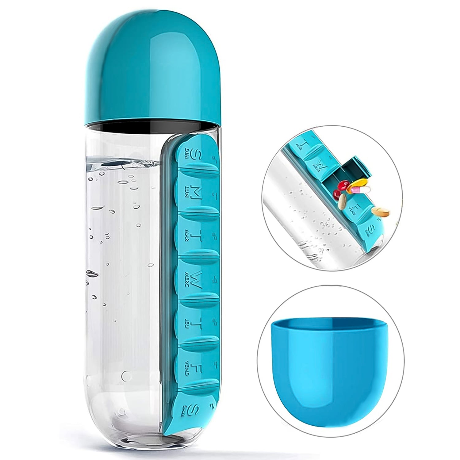 12911 Pill  Vitamin Bottle Water Bottle Multi Functional Use For Traveling  Outdoor Use Water Bottle Travelling Kit Summer Special Bottle (600 Ml   Mix Color ) - Zidbik