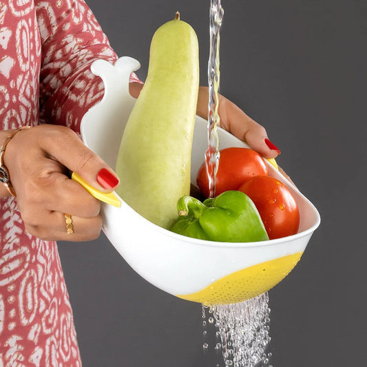 Plastic Rice Pulses Fruits Vegetable Noodles Pasta Washing Bowl And Strainer (2 Pc) - Zidbik