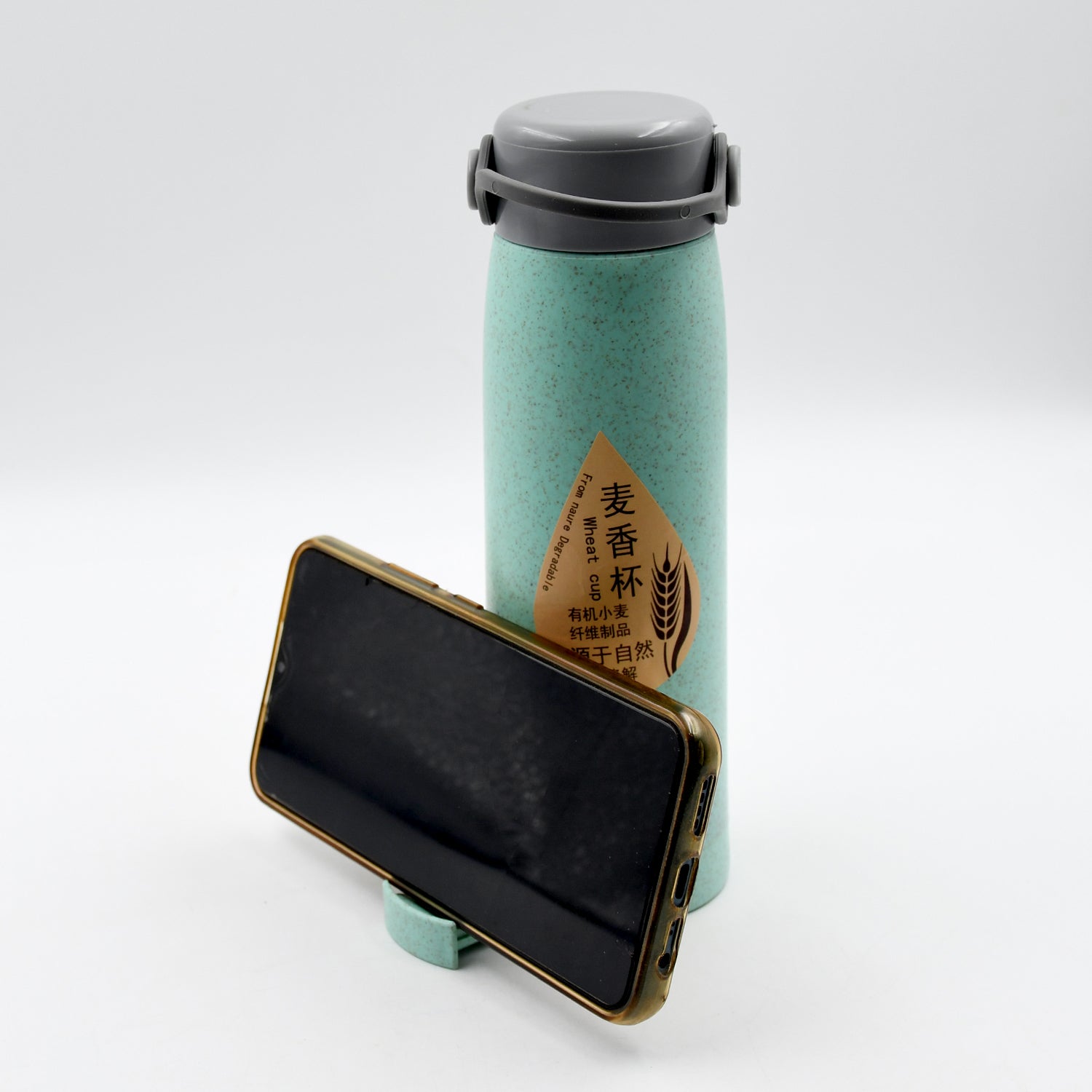 6951 High Portable Water Bottle Creative Wheat Fragrance Glass Bottle Water With Mobile Phone Holder Wide Mouth Glass Water 380ml (Moq - 80 Pc) - Zidbik