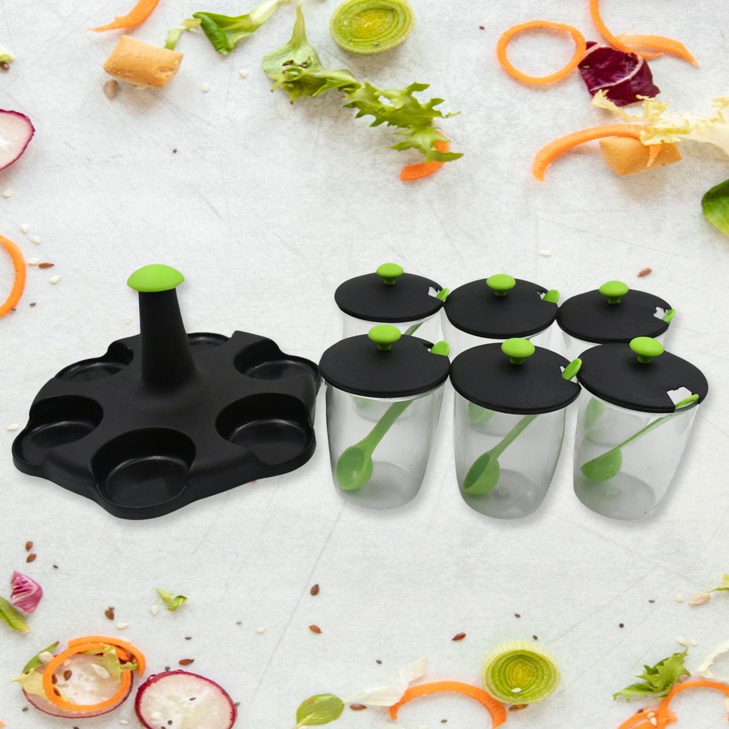 5582 Multipurpose 6 Piece Miracle Revolving Plastic Spice Container Rack With 6 Spoon Condiment Set Masala Rack Set Revolving Spice Rack Aachar Container Chutney Mukhwas Tray Masala Dining Spice Stand - Zidbik