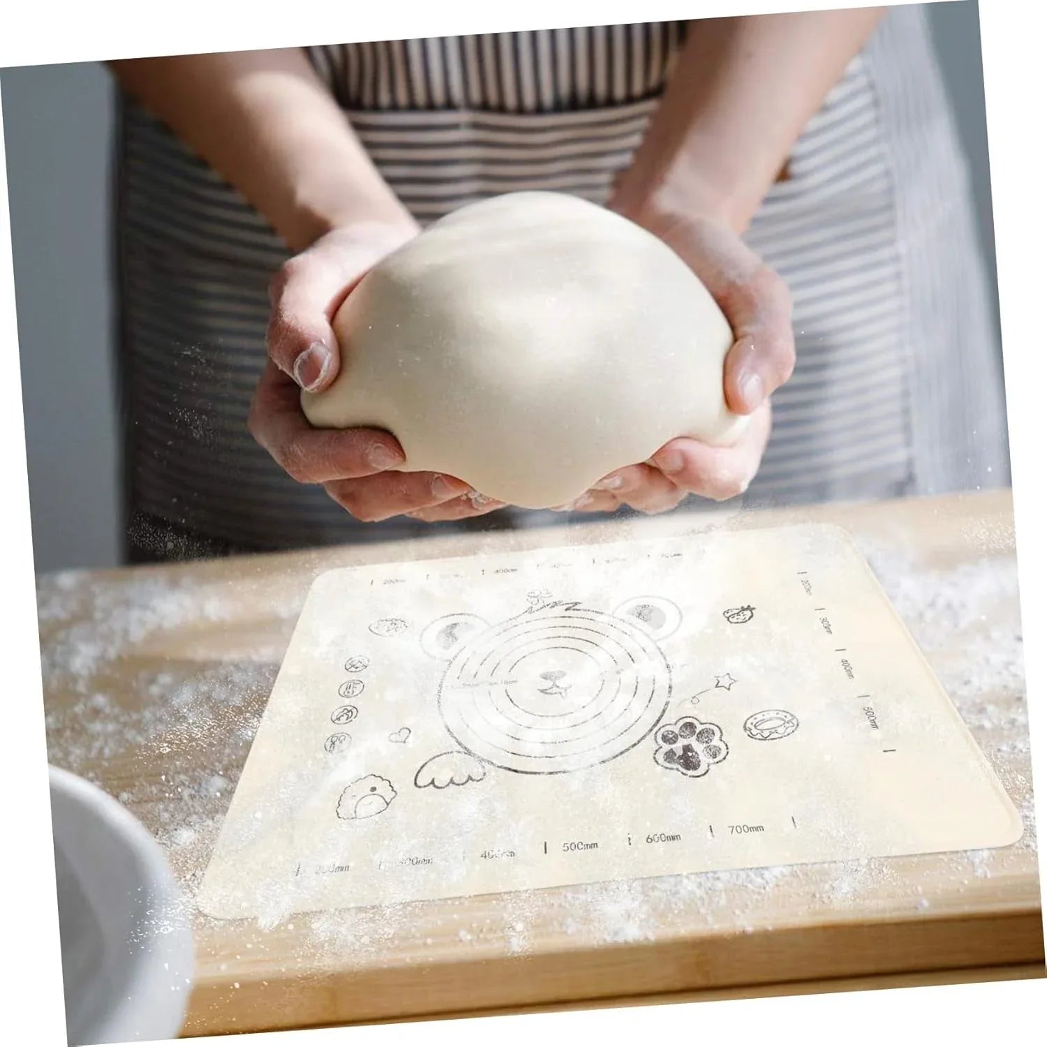 3 In 1 Low Silicone Baking Mat With Wooden Belan Cake Scraper (3 Pcs Set 7050 Cm) - Zidbik