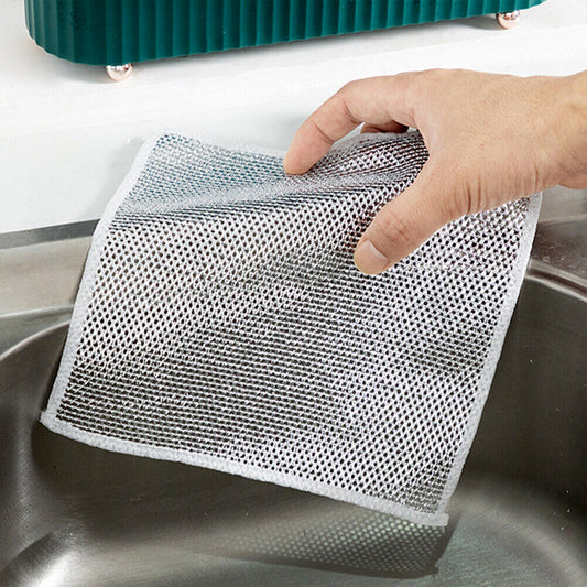 5564 Double-sided Multipurpose Microfiber Cloths Stainless Steel Scrubber Non-scratch Wire Dishcloth Durable Kitchen Scrub Cloth (1 Pc  20x20 Cm) - Zidbik