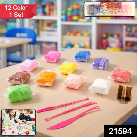 Kids 12 Color Antibacterial Super Clay Set For Creative Play (1 Set) - Zidbik