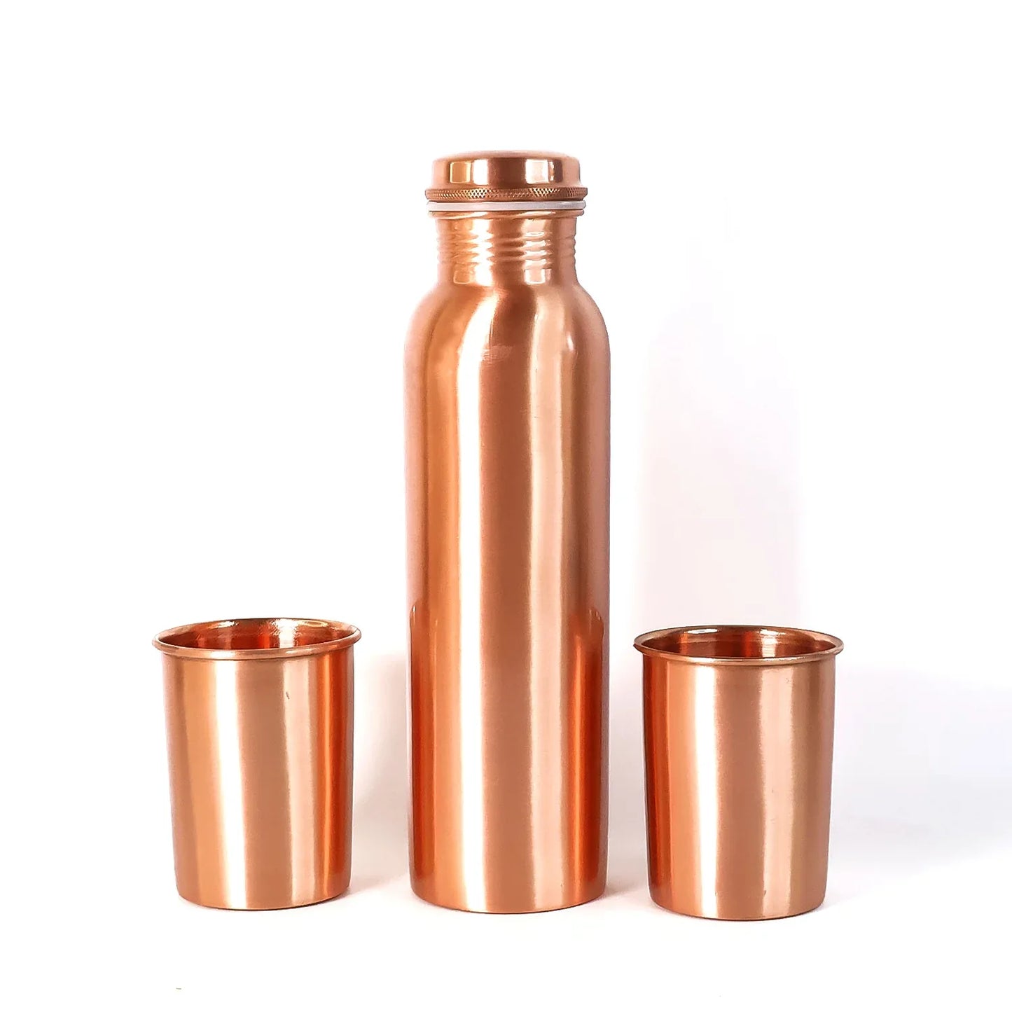 Copper Water Bottle 2 Glasses With Gift Box (3 Pcs Set) - Zidbik