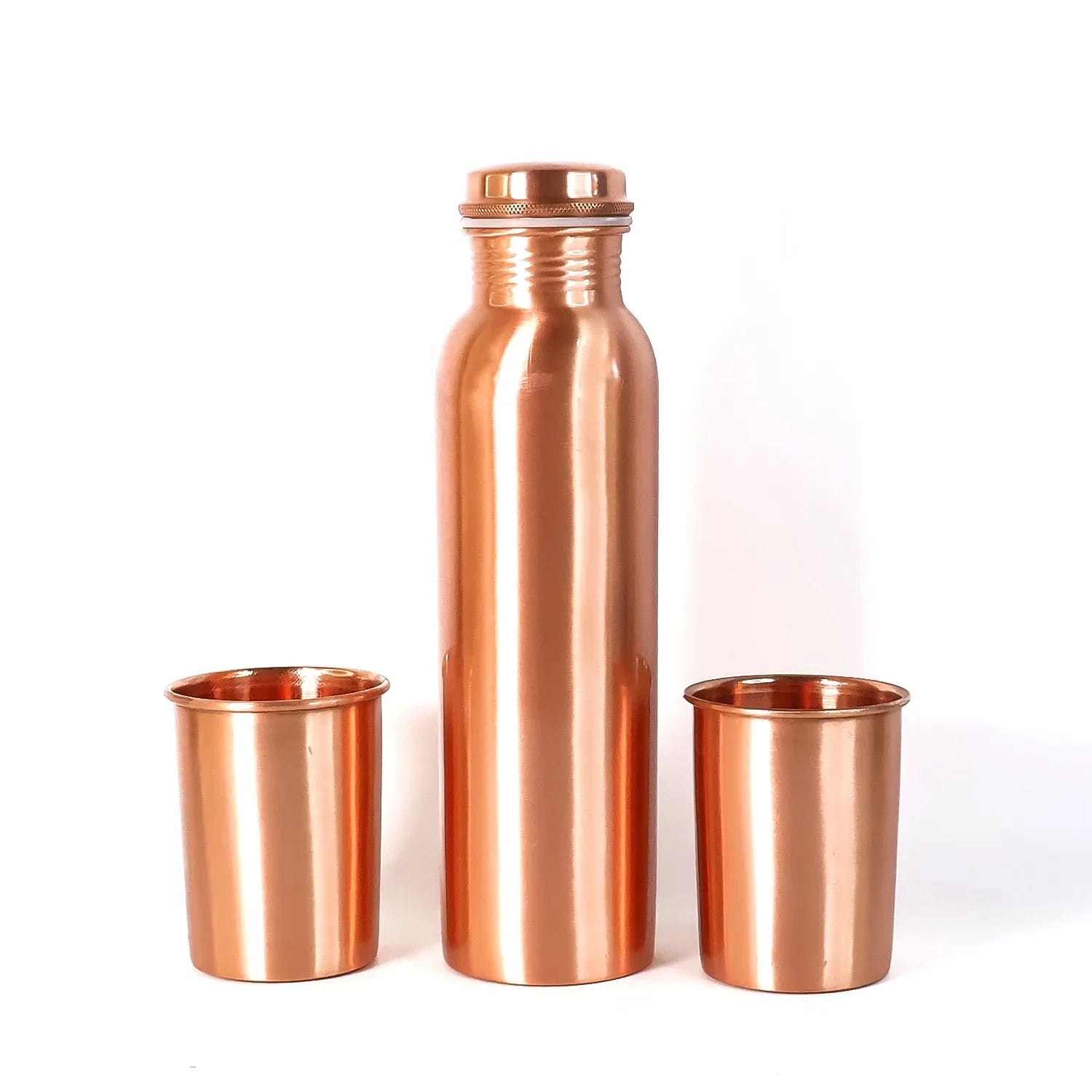 Copper Water Bottle 2 Glasses With Gift Box (3 Pcs Set) - Zidbik